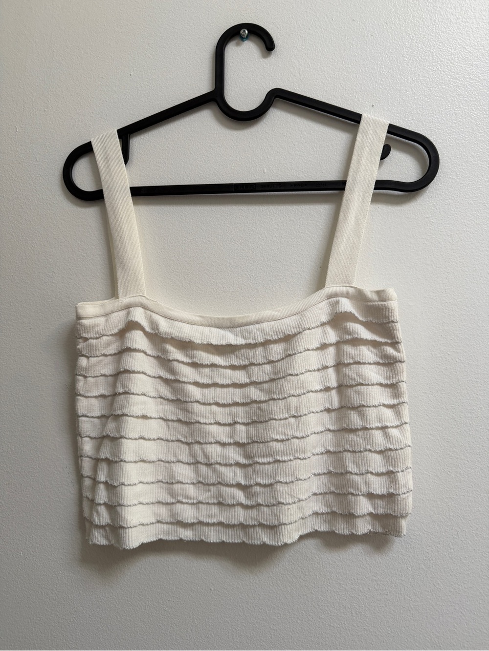 Zara Cream Ruffle-Textured Crop Tank with Silver Contrast Trim - Picture 4 of 5